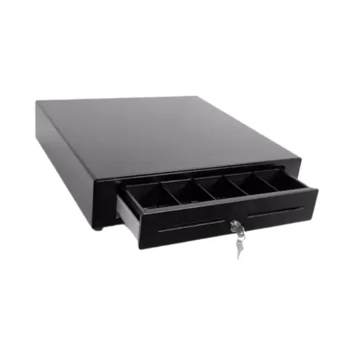 [QR-4142LS] CAJON DE DINERO DE ACERO 16X16X4/8 MONEDAS/5 BILLETES/NEGRO/CABLE DE 2M/SENSOR DE APERTURA/2 LLAVES